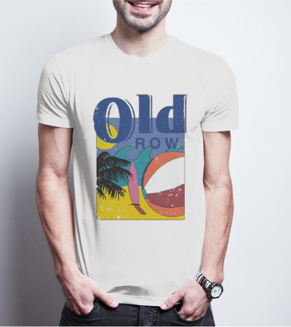 Old Row Beach Scene With Palm Trees And Beach Ball T-Shirt