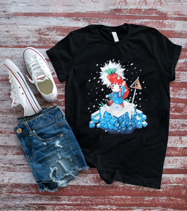 The Yetee Celeste 64 Pixel Adventure Character With Strawberry And Flag On Ice Mountain T-Shirt