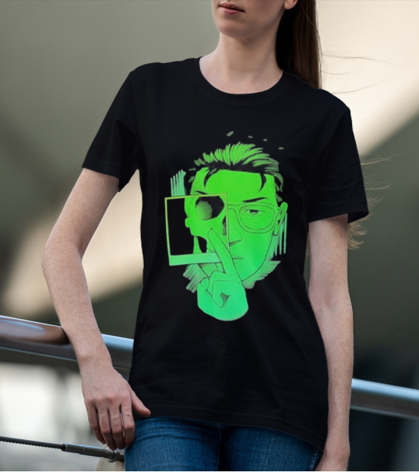 Skull Polaroid Green Neon Portrait Framerate T-Shirt