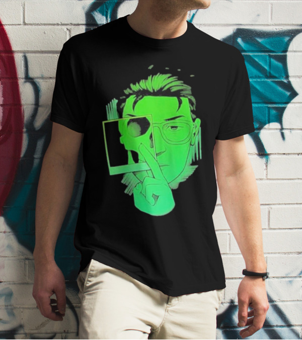 Skull Polaroid Green Neon Portrait Framerate T-Shirt