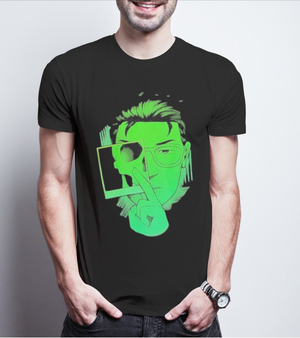 Skull Polaroid Green Neon Portrait Framerate T-Shirt