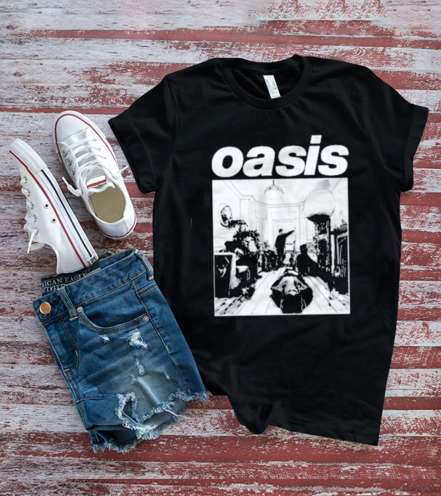 Oasis Definitely Maybe Monochrome Room Scene T-Shirt