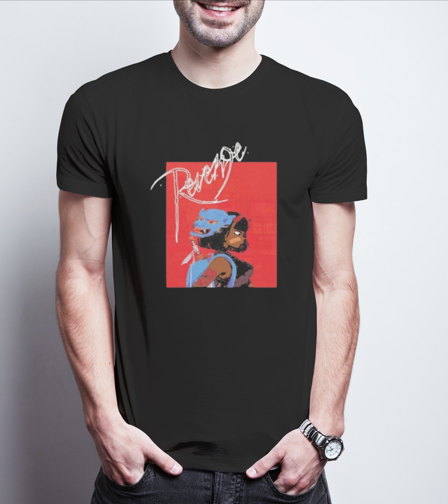 Revenge Warrior With Blue Mask And Bold Typography T-Shirt