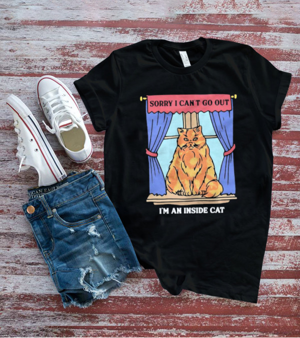 Sorry I Can’t Go Out I’m An Inside Cat Window Curtains Blue Orange Cat T-Shirt