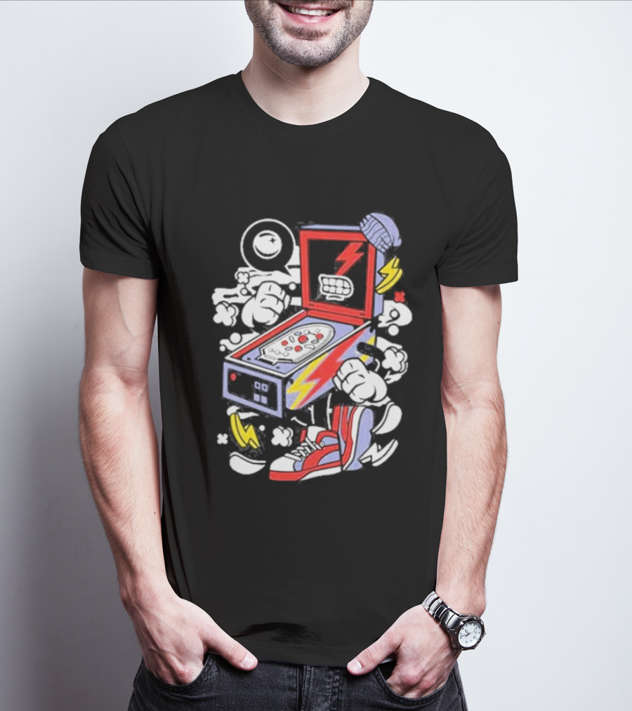 Stern Pinball Lightning Bolt Cartoon Sneakers T-Shirt