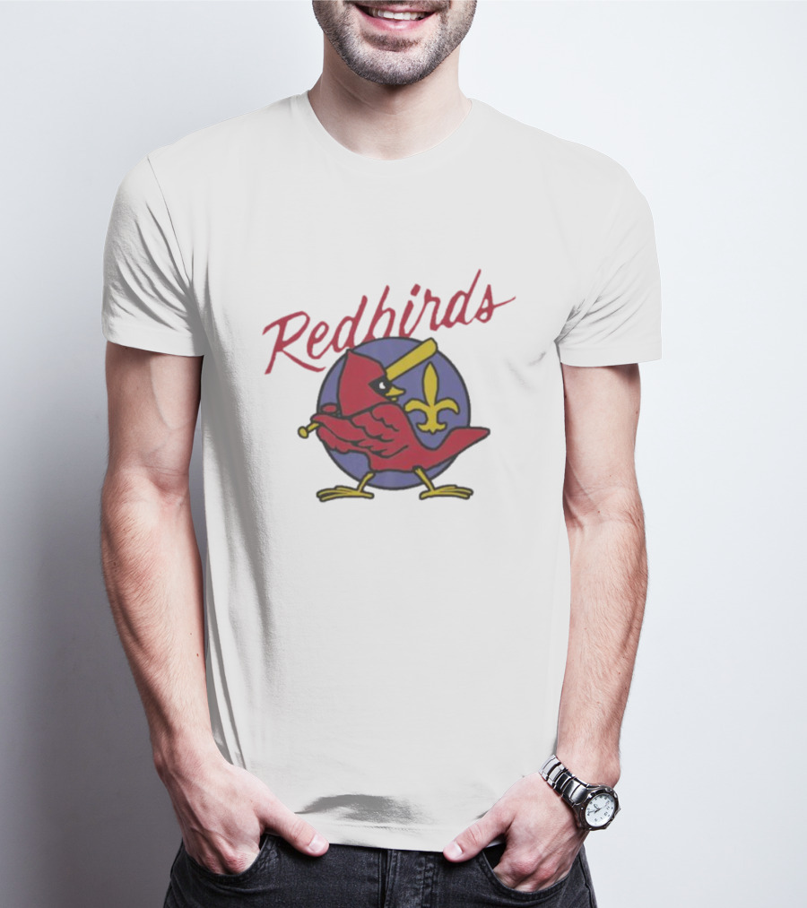 Redbirds St Louis Cardinals Baseball Fleur-de-Lis Icon Bird Bat T-Shirt
