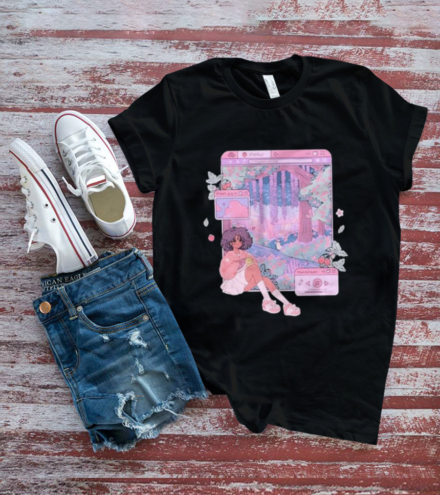 Sheilur Dreamy Strawberry Window Girl In Pink Forest T-Shirt