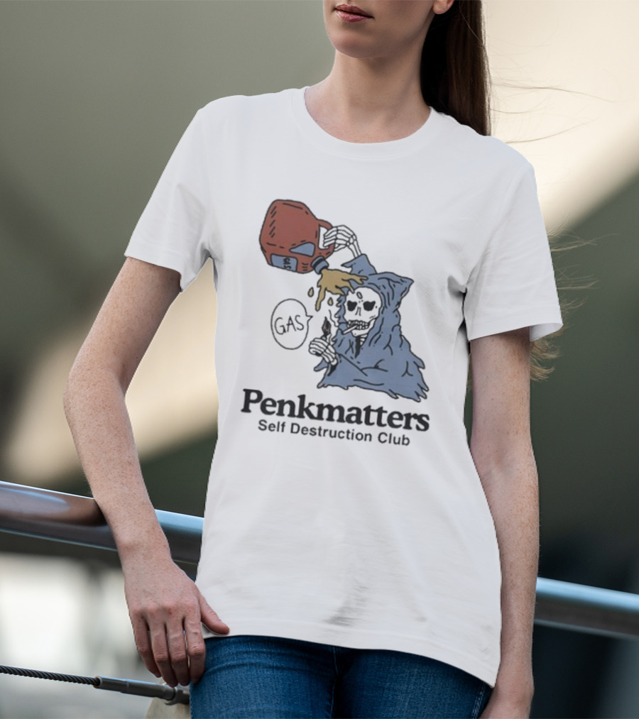 Penkmatters Self Destruction Club Gas Can Pouring On Hooded Figure T-Shirt