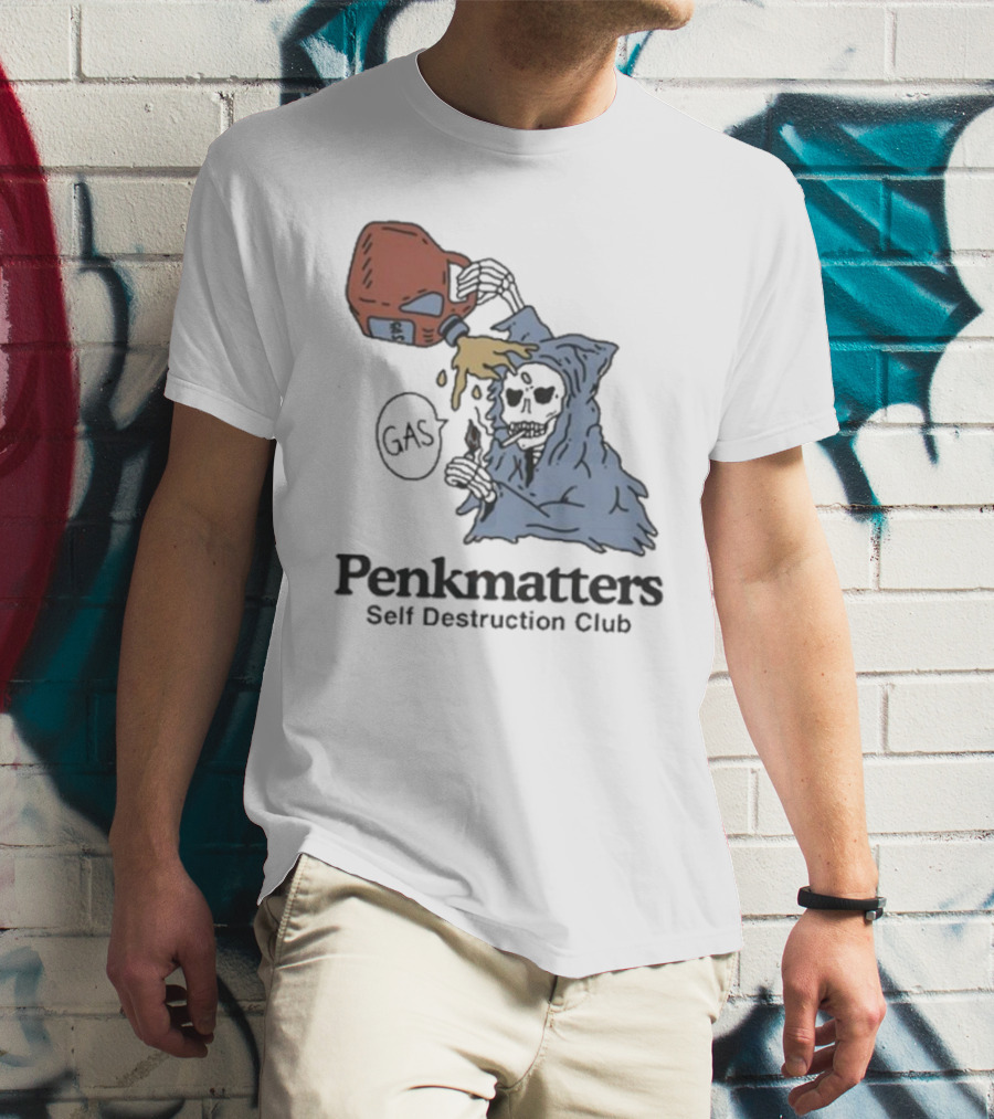 Penkmatters Self Destruction Club Gas Can Pouring On Hooded Figure T-Shirt