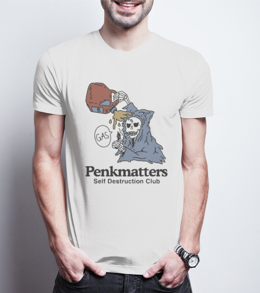 Penkmatters Self Destruction Club Gas Can Pouring On Hooded Figure T-Shirt