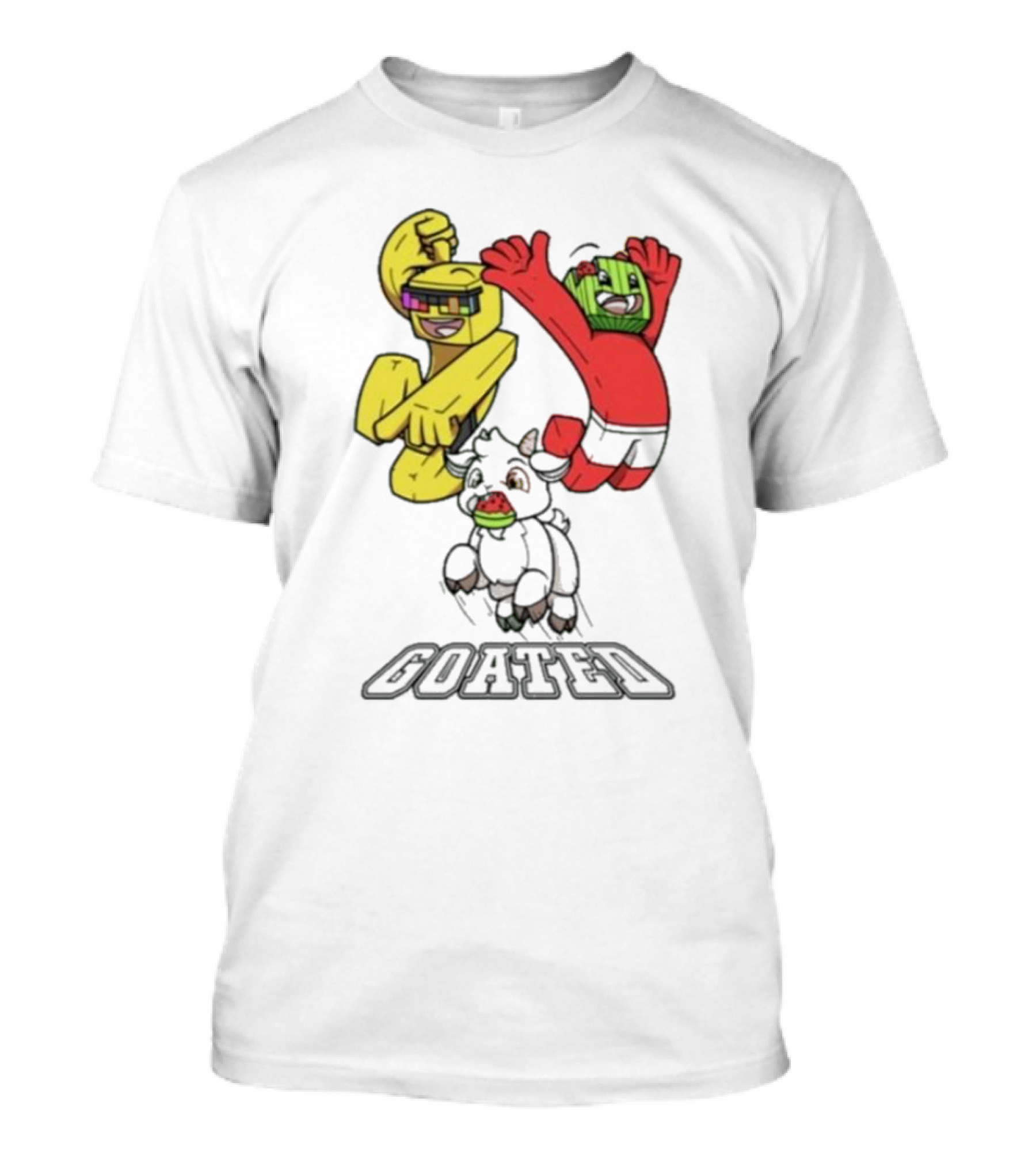 Sunny Melon Goated Characters With Vibrant Yellow And Red Outfits T-Shirt