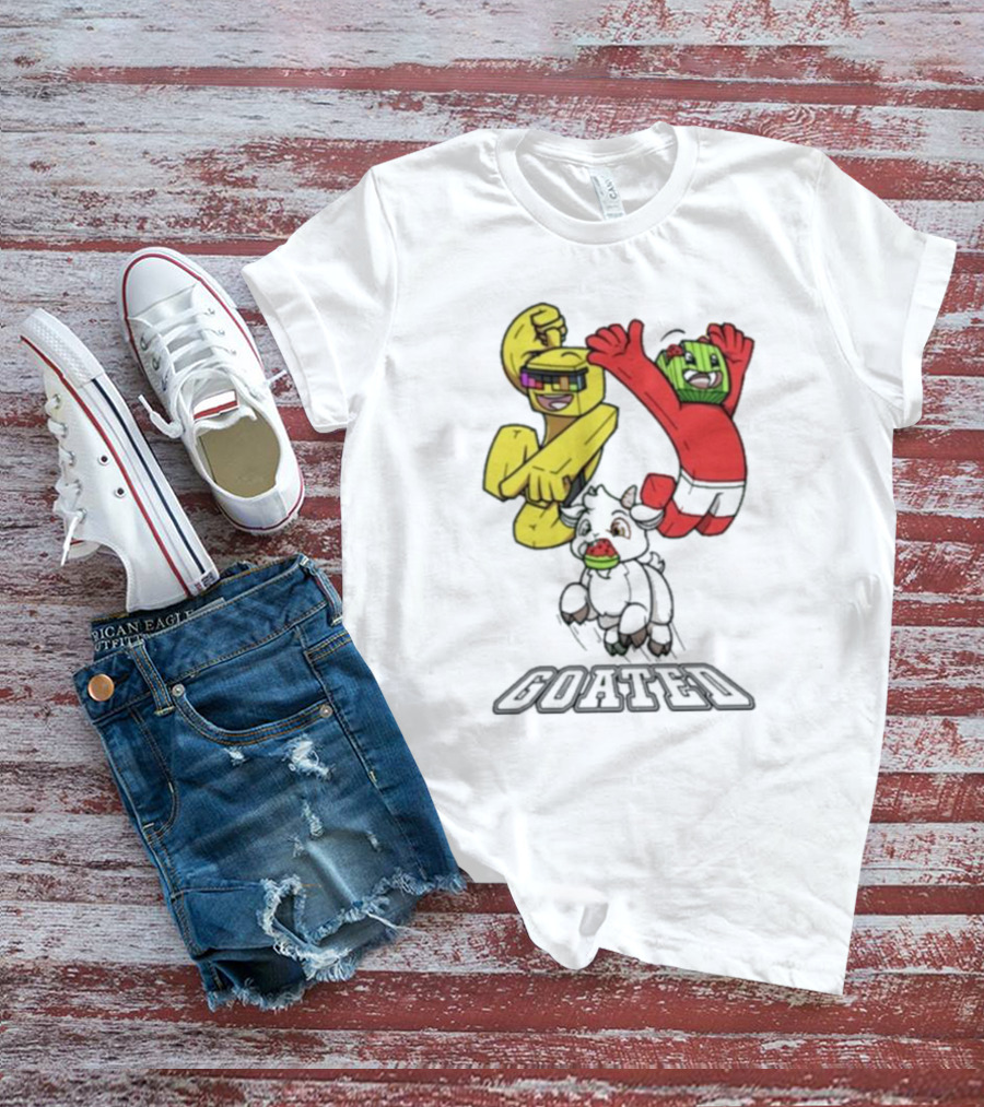 Sunny Melon Goated Characters With Vibrant Yellow And Red Outfits T-Shirt