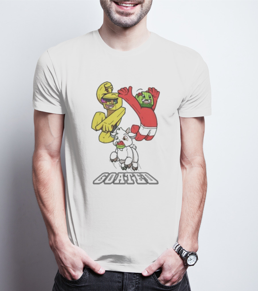 Sunny Melon Goated Characters With Vibrant Yellow And Red Outfits T-Shirt