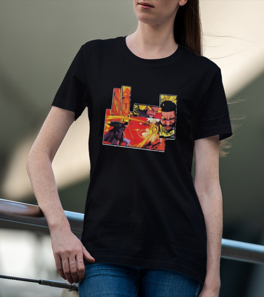 Kid Cudi Moon Man Full Comic Style Dynamic Red And Yellow Panels T-Shirt
