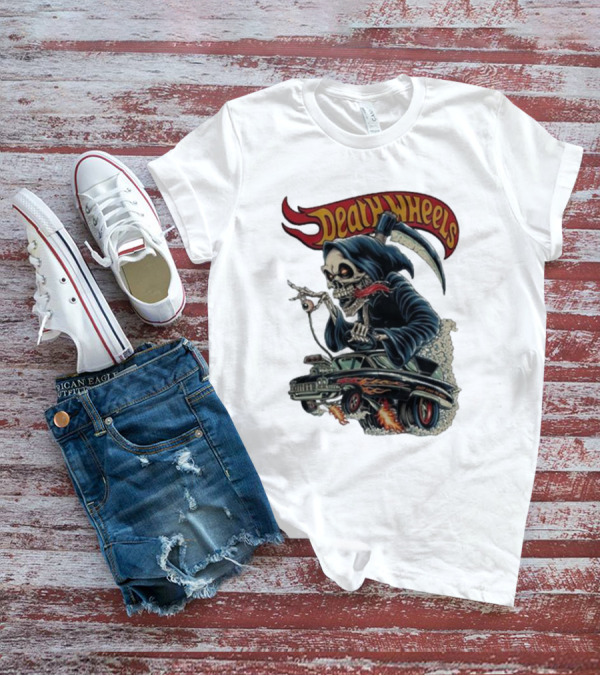 Deadly Wheels Krisna Okky Death Wheels Grim Reaper Driving Flaming Car T-Shirt