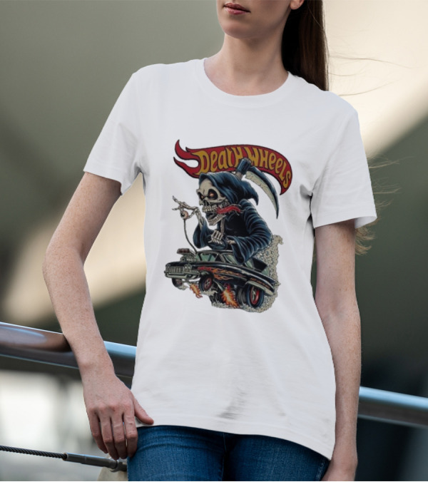 Deadly Wheels Krisna Okky Death Wheels Grim Reaper Driving Flaming Car T-Shirt
