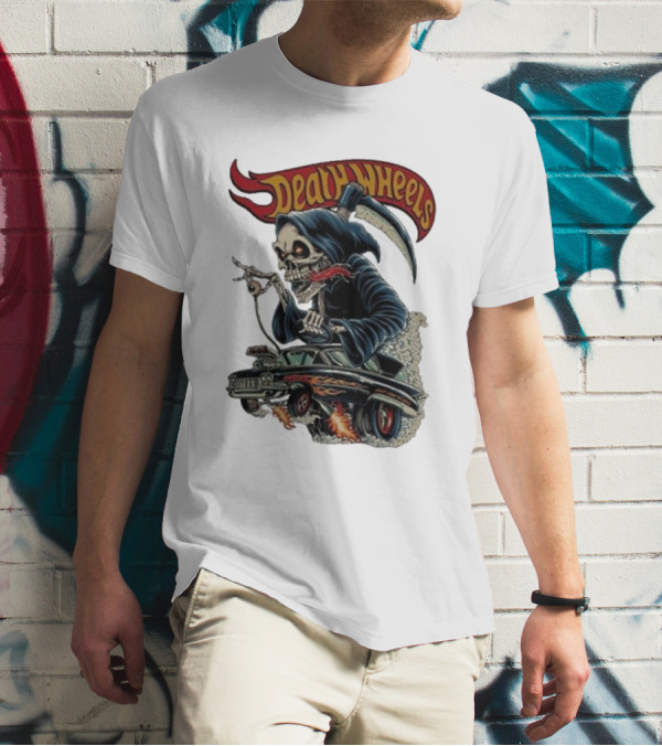 Deadly Wheels Krisna Okky Death Wheels Grim Reaper Driving Flaming Car T-Shirt