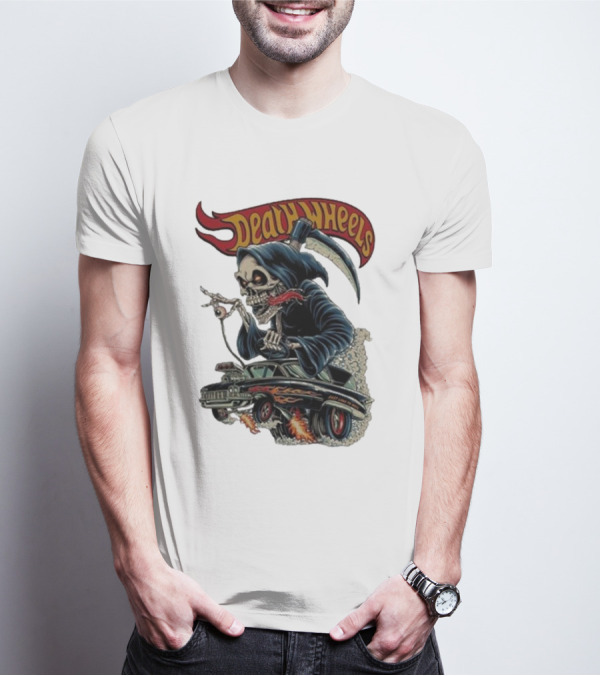 Deadly Wheels Krisna Okky Death Wheels Grim Reaper Driving Flaming Car T-Shirt