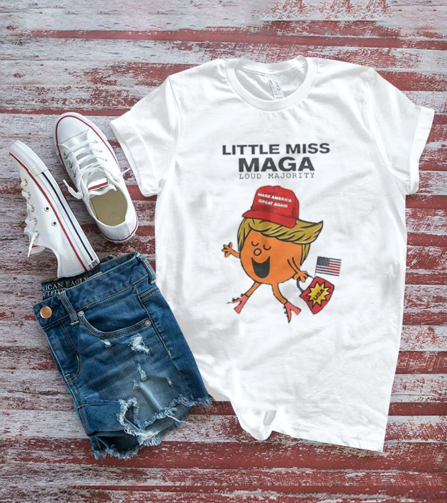 Little Miss Maga Make America Great Again Loud Majority USA Flag T-Shirt