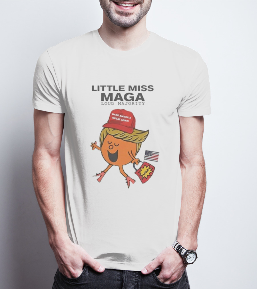 Little Miss Maga Make America Great Again Loud Majority USA Flag T-Shirt