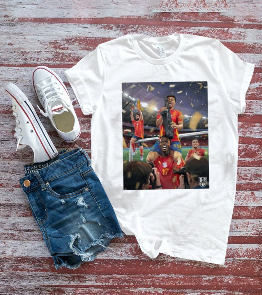 Spain Celebrates Euro 2024 Victory With Players Lifting Trophy In Stadium T-Shirt