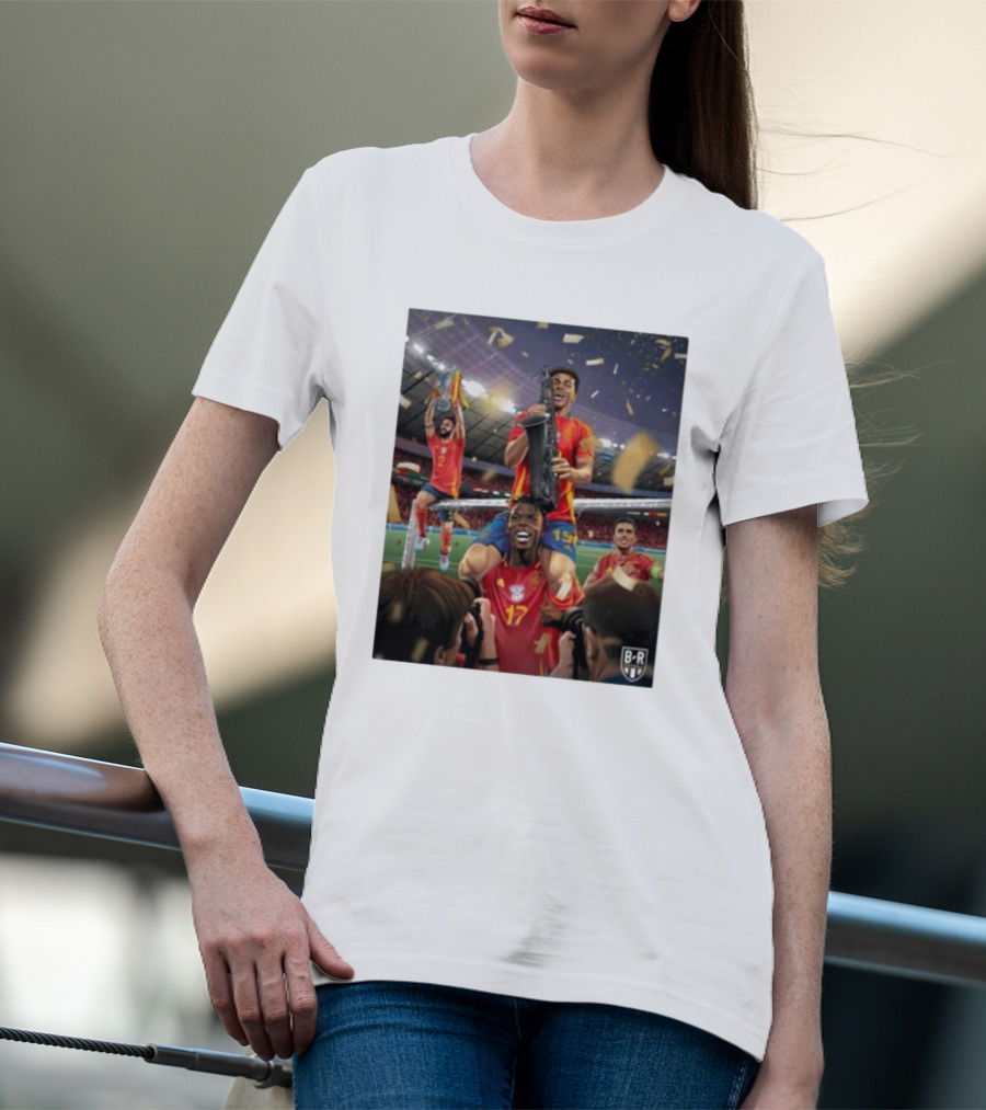 Spain Celebrates Euro 2024 Victory With Players Lifting Trophy In Stadium T-Shirt