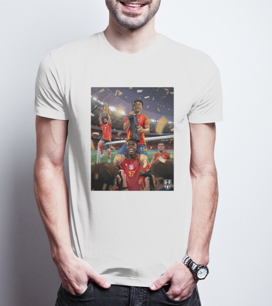 Spain Celebrates Euro 2024 Victory With Players Lifting Trophy In Stadium T-Shirt