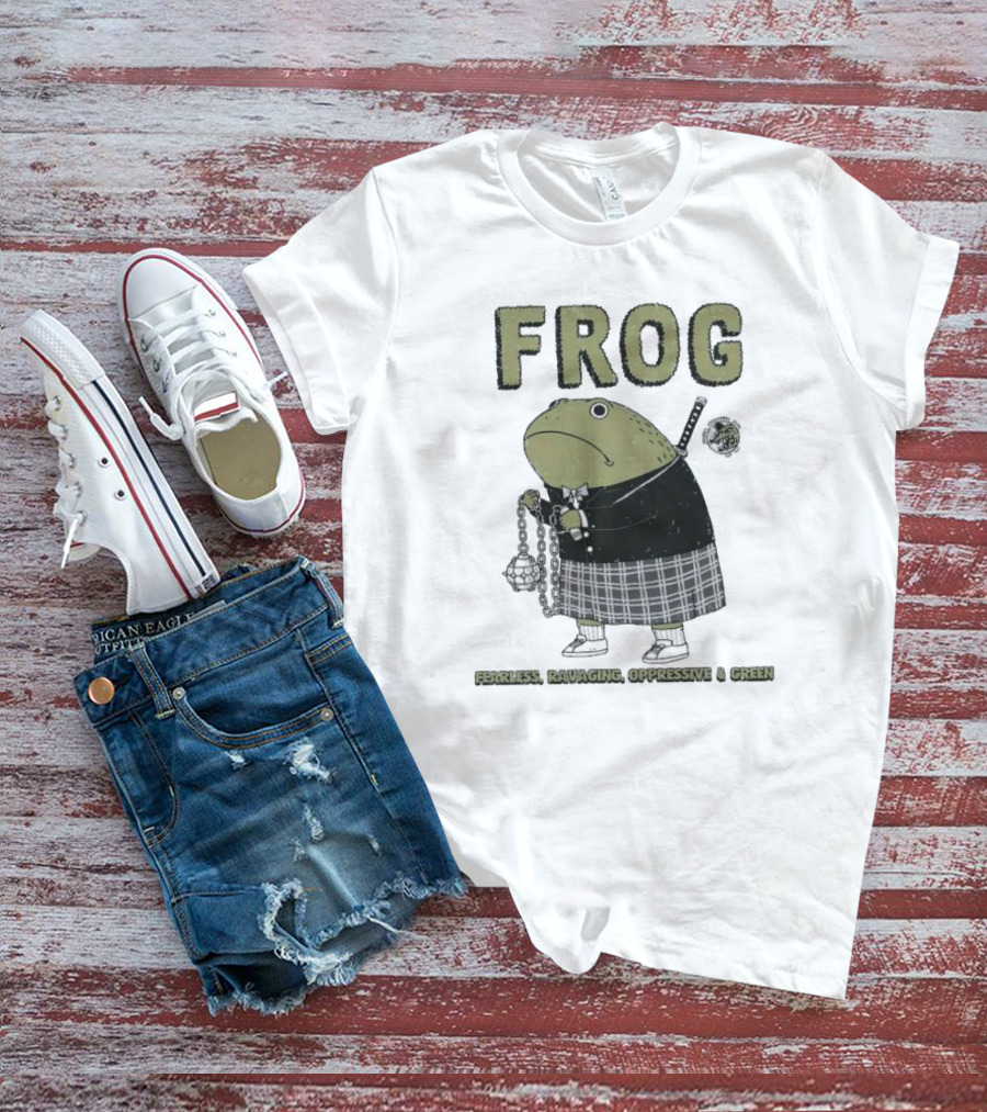 Frog Fearless Ravaging Oppressive And Green Plaid Outfit Chain Weapon T-Shirt