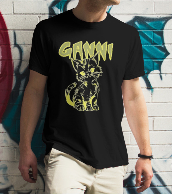 Ganni Relaxed Cat Graphic Yellow Neon T-Shirt