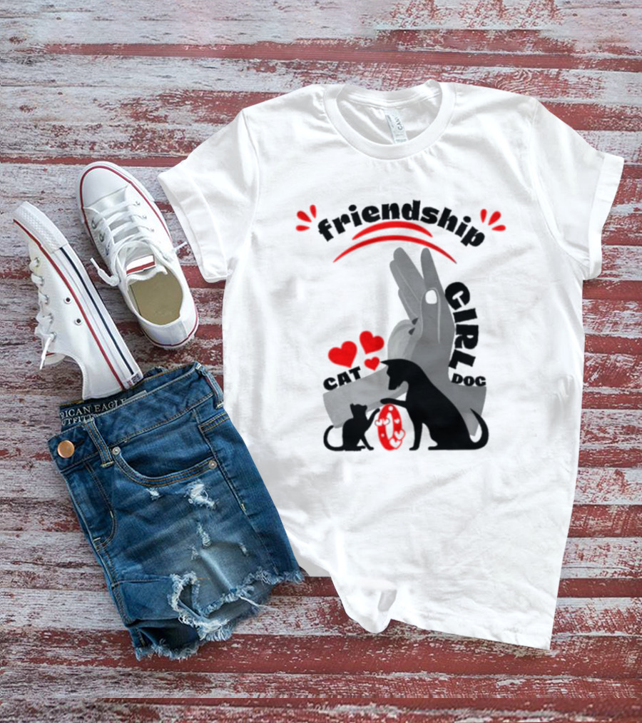 Friendship Girl Cat Dog Pet Pal Hearts T-Shirt