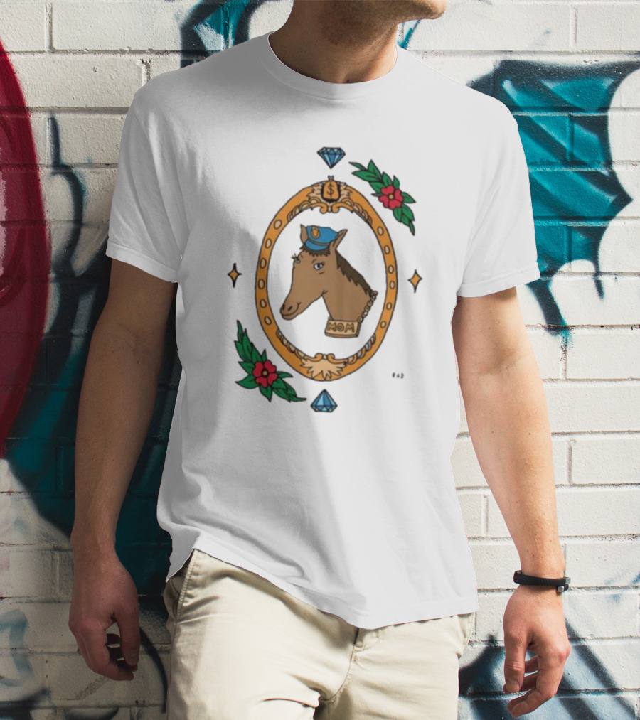 Horse Cop Mom Badge With Floral Ornament And Jewel Icons T-Shirt