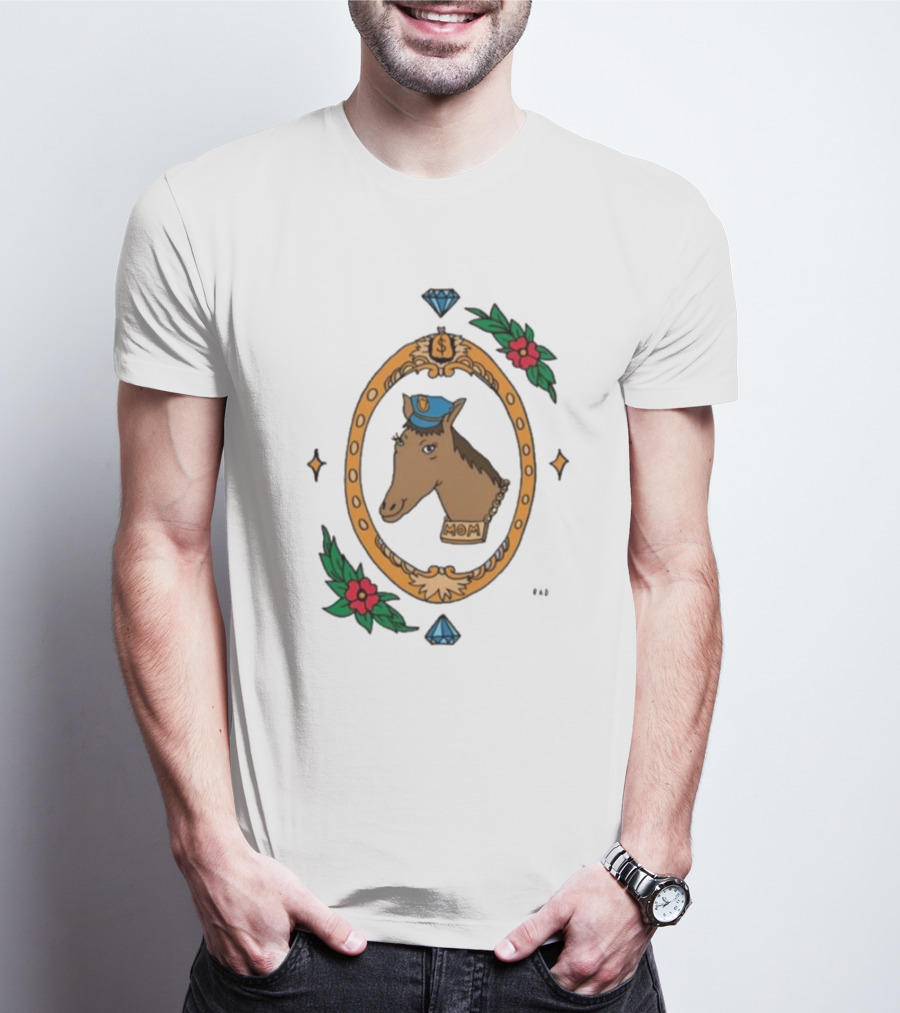 Horse Cop Mom Badge With Floral Ornament And Jewel Icons T-Shirt