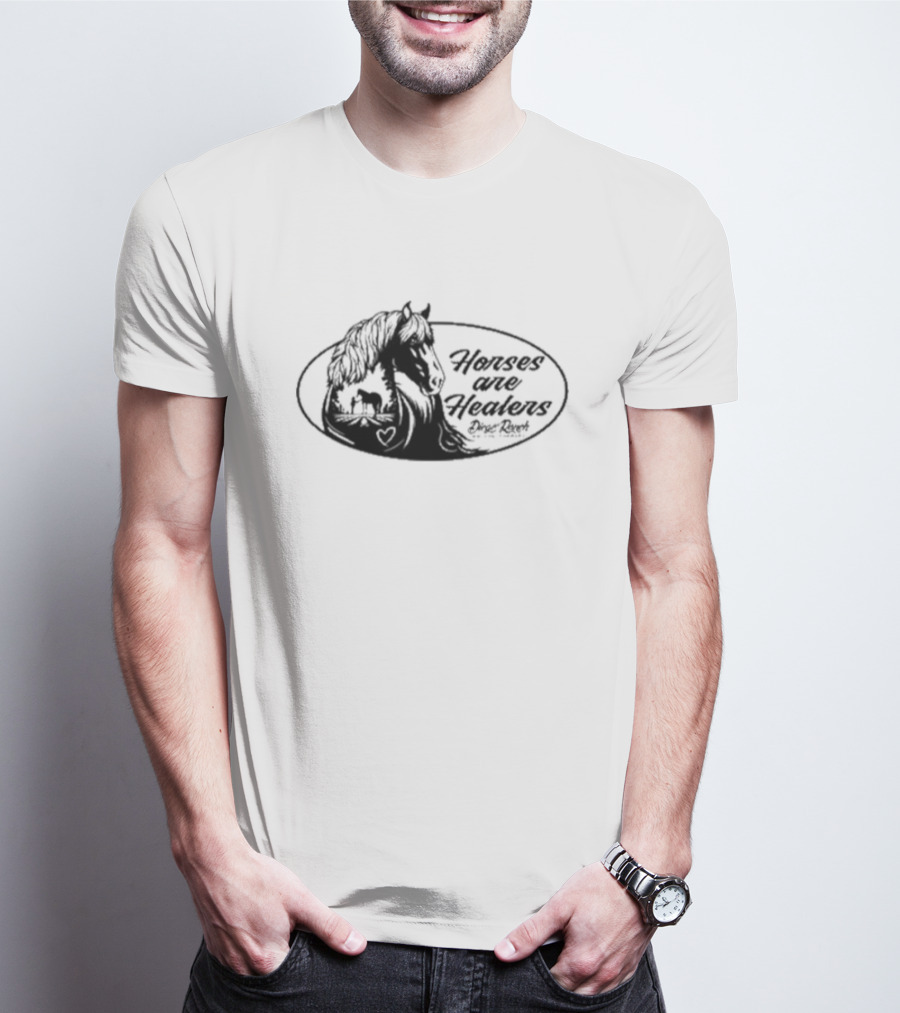 Horses Are Healers Diego Ranch Oval Horse Art With Heart And Foal T-Shirt