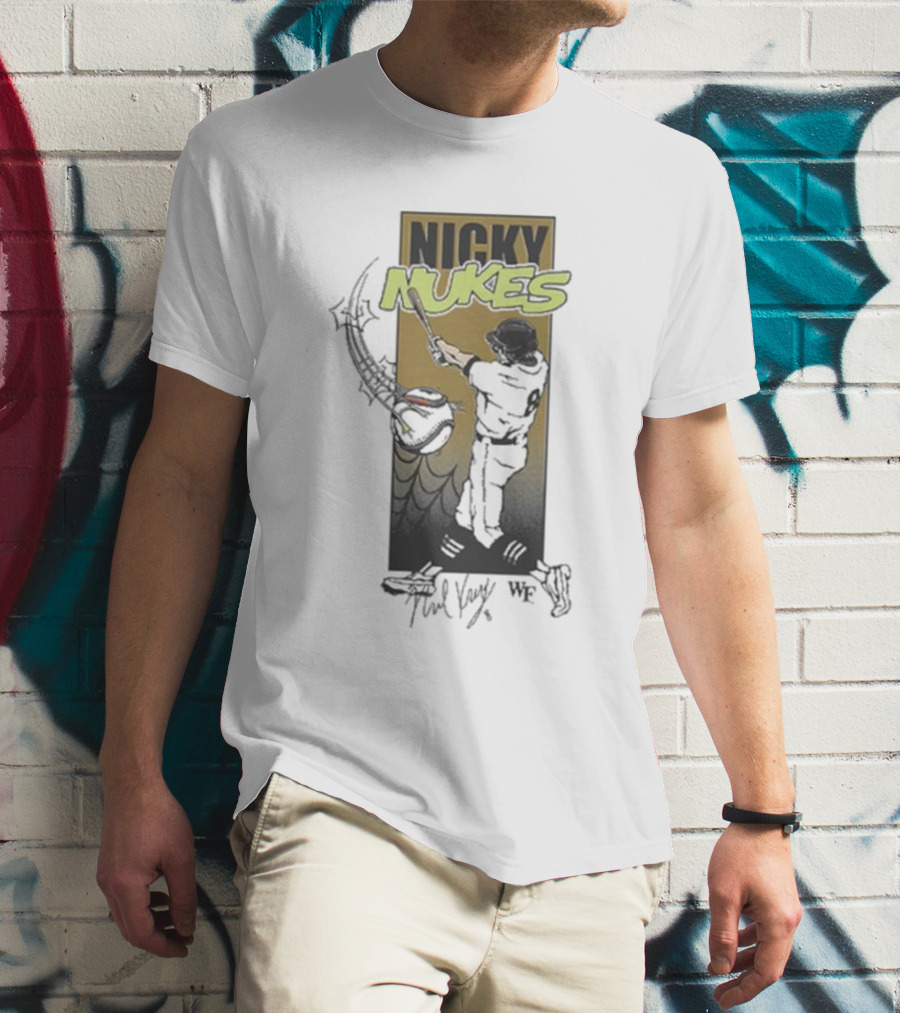 Nicky Nukes Baseball Player Batting With Spider T-Shirt