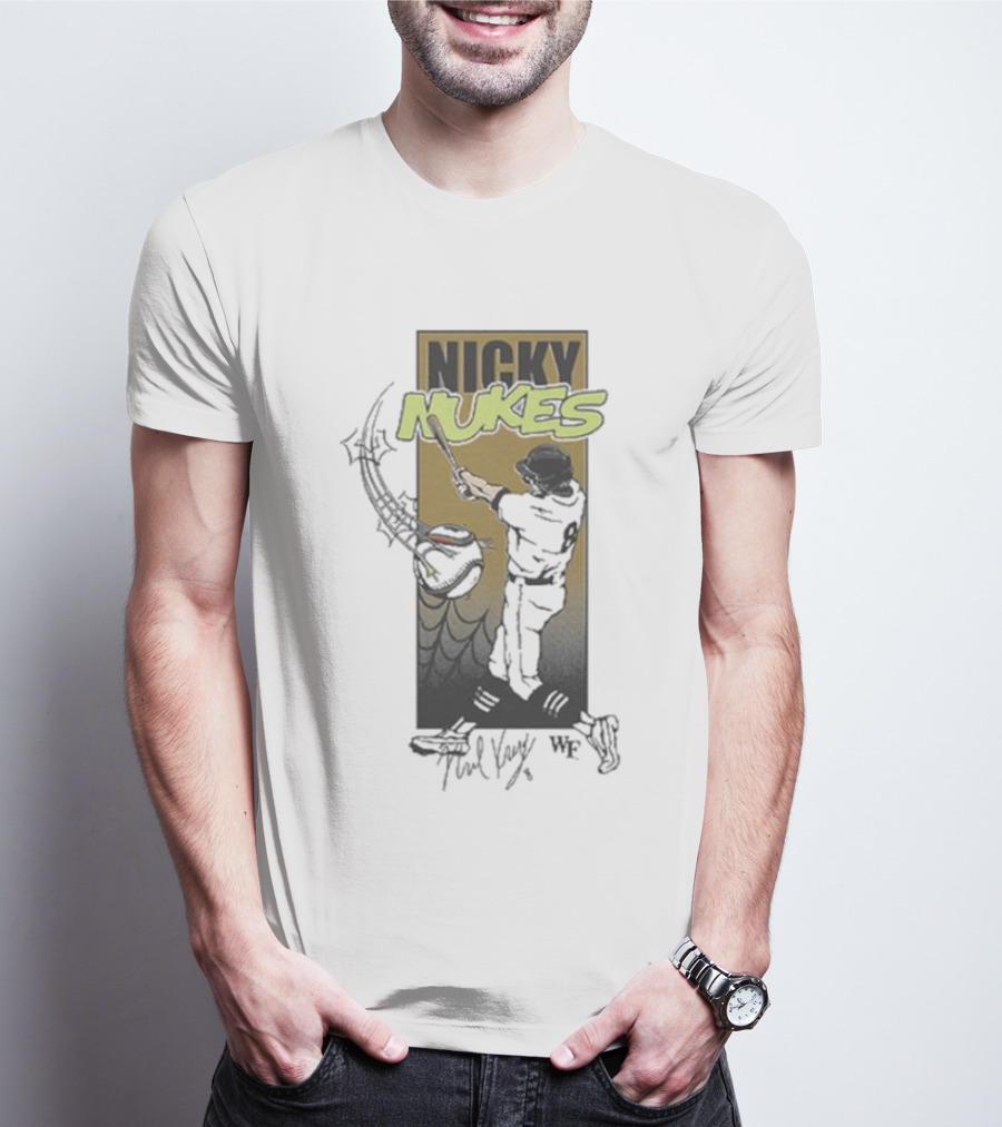 Nicky Nukes Baseball Player Batting With Spider T-Shirt