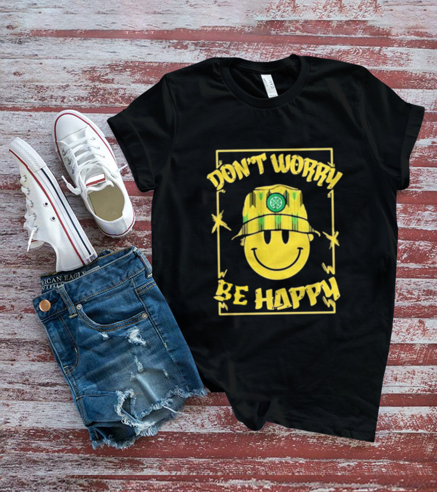 Don't Worry Be Happy Smiley Face With Celtic Jay Bucket Hat T-Shirt