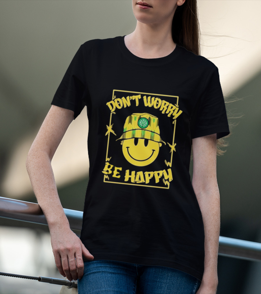 Don't Worry Be Happy Smiley Face With Celtic Jay Bucket Hat T-Shirt