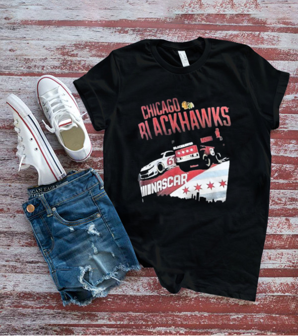 Chicago Blackhawks NASCAR Racing Car With City Skyline And Number 61 T-Shirt