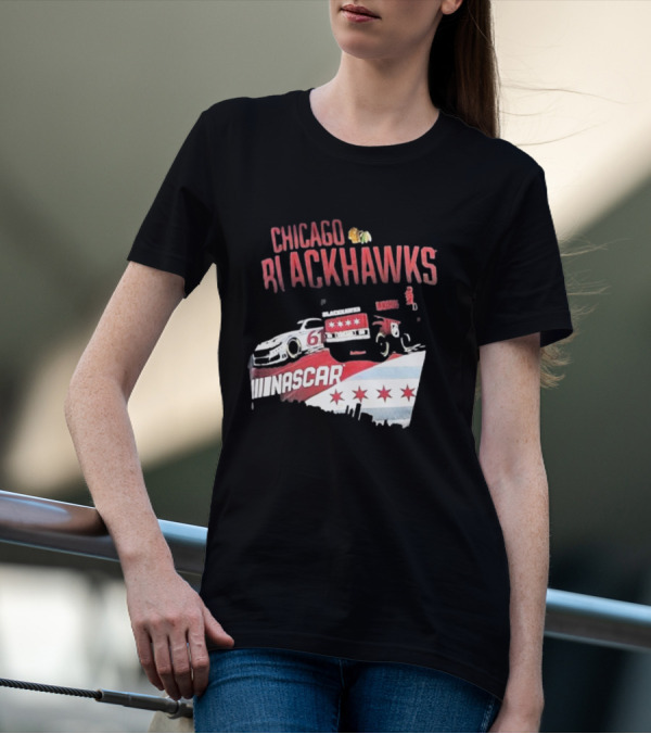 Chicago Blackhawks NASCAR Racing Car With City Skyline And Number 61 T-Shirt