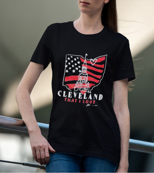 Cleveland That I Love American Flag Tower Ohio Heart Stars Stripes T-Shirt