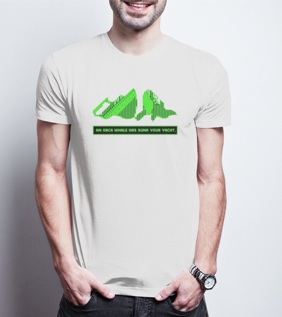 An Orca Whale Has Sunk Your Yacht Green Retro Pixel Art Aaron’s Art Room T-Shirt