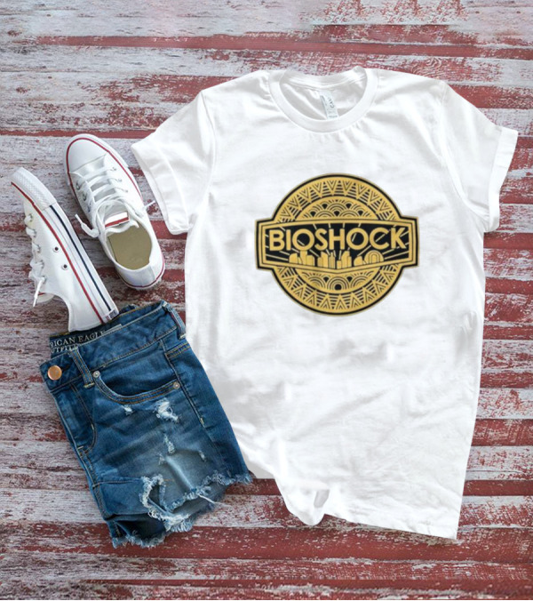 Bioshock Art Deco Golden Emblem With Cityscape T-Shirt