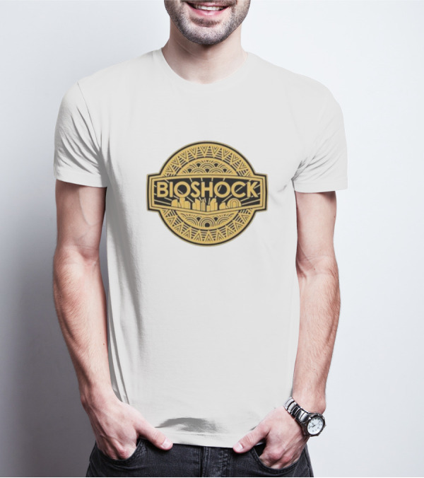 Bioshock Art Deco Golden Emblem With Cityscape T-Shirt
