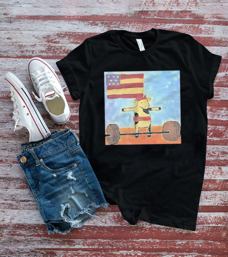 Lean Beef Patty American Flag Deadlifting Cow T-Shirt