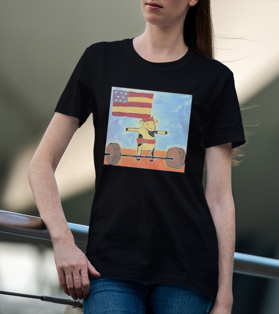 Lean Beef Patty American Flag Deadlifting Cow T-Shirt