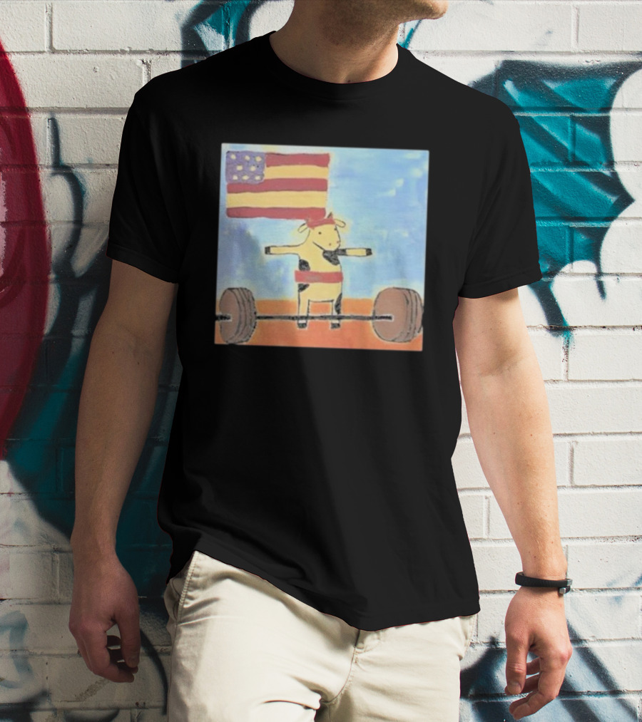 Lean Beef Patty American Flag Deadlifting Cow T-Shirt