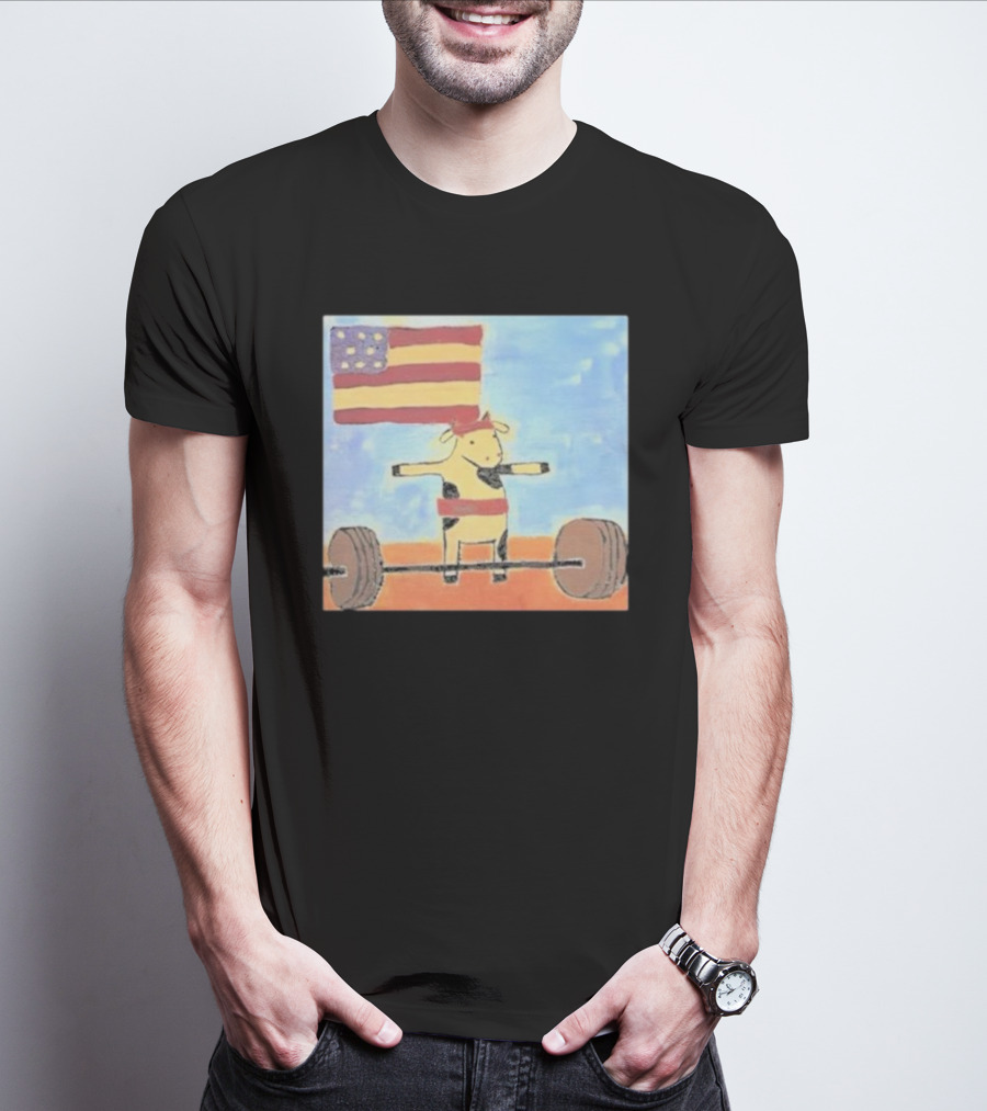 Lean Beef Patty American Flag Deadlifting Cow T-Shirt