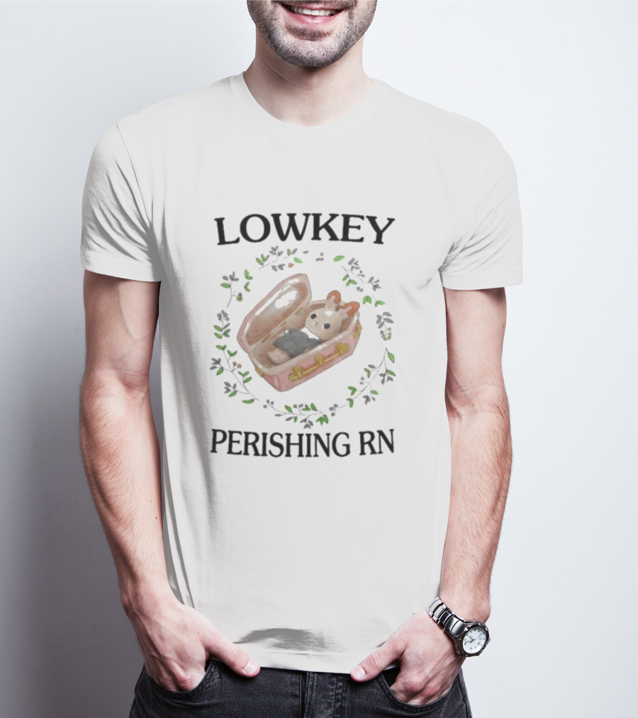 LOWKEY PERISHING RN Bunny Coffin Surrounded By Leaves T-Shirt