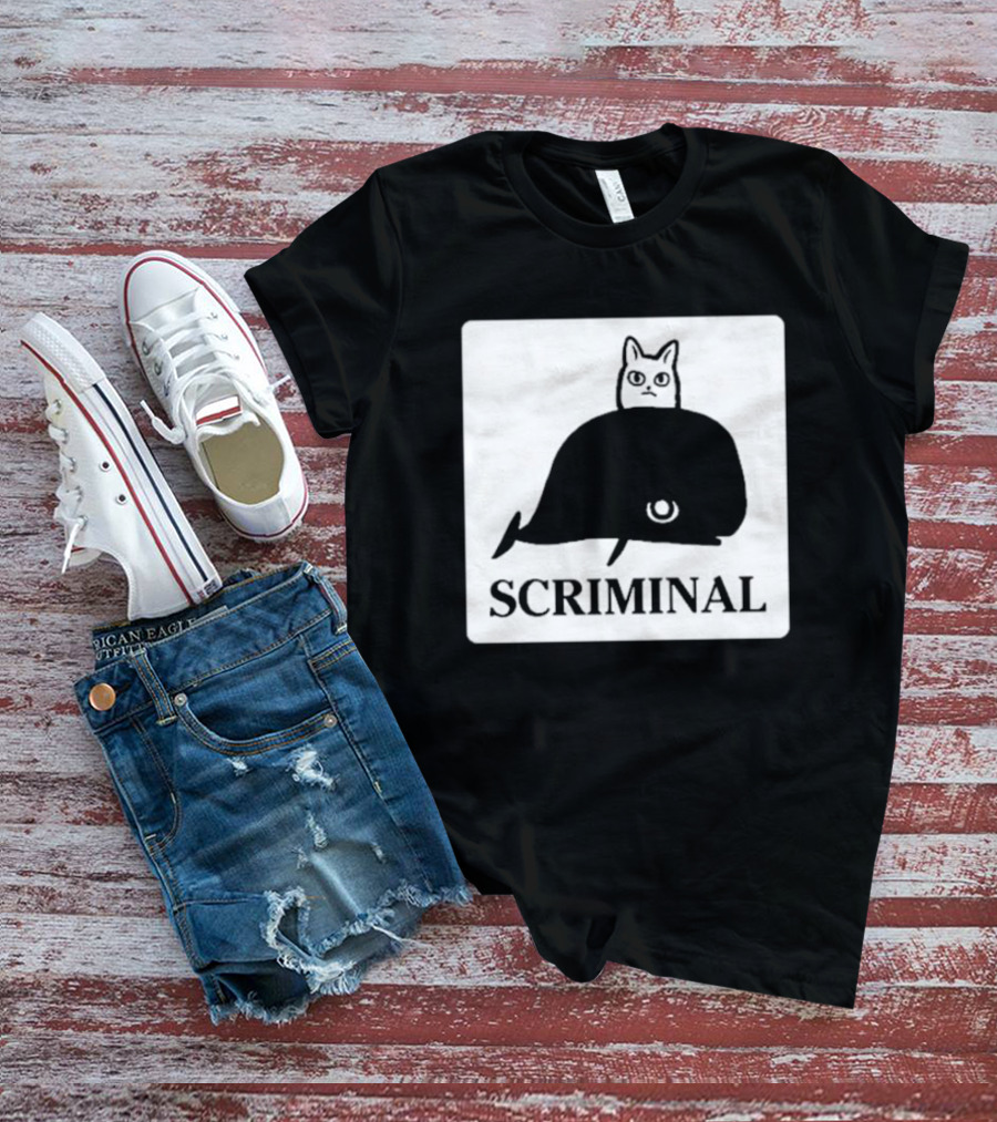 SCRIMINAL N O Marsh Scrimshaw Cat Whale T-Shirt
