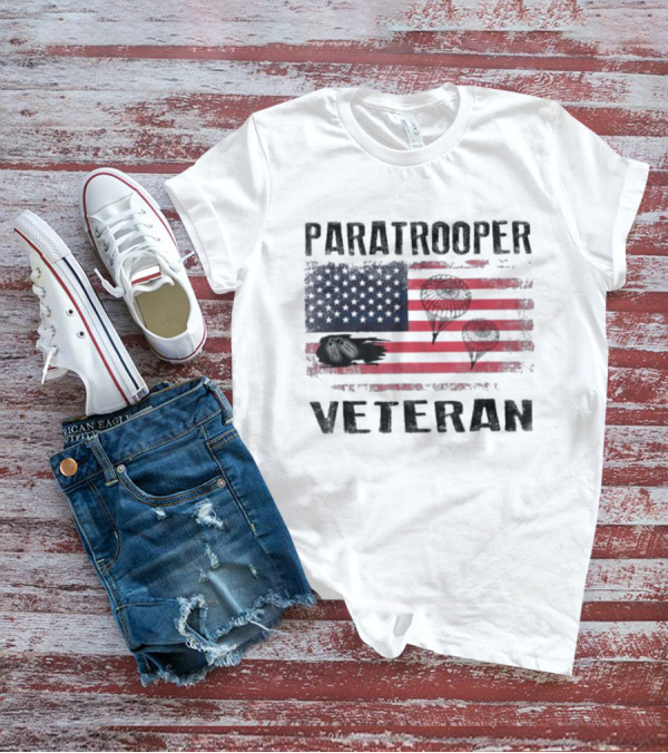 Paratrooper Veteran US Flag Tribute With Airborne T-Shirt